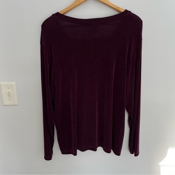 Citiknits Womens Square Neck Top Size 1X Slinky Long Sleeve Wine Color - Picture 6 of 10